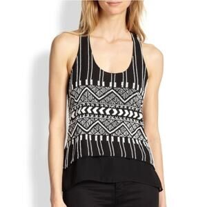 Parker Tank Top Womens Size M Black Zuma Silk Beaded Racerback Silk Lined Aztec